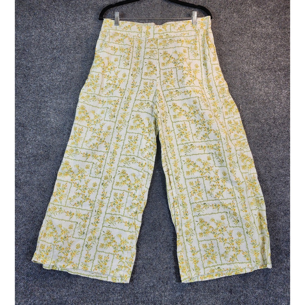 Joie Women 100% Linen Cottagecore Prairie Floral Wide Leg Pants Size L - Picture 2 of 8